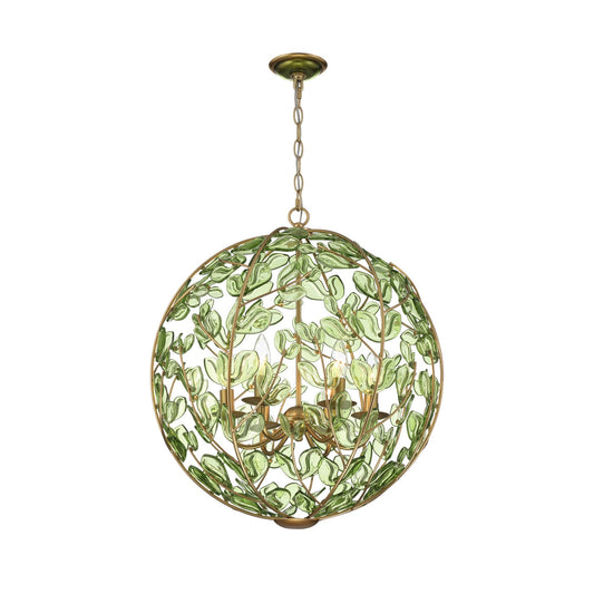 Crystorama Bridget 21in 6-Light Chandelier | Coastal Soft Gold and Green Glass | Dining Room & Entryway | 21 x 21 x 23.25 in | Model BGT-335-SG-GR