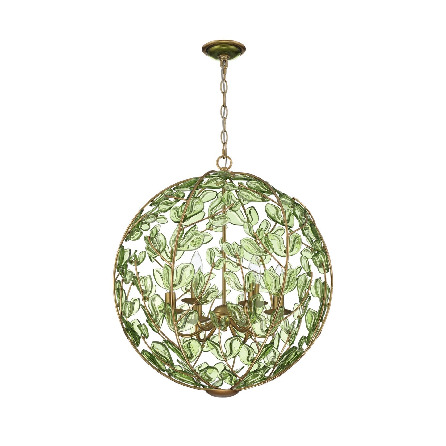 Crystorama Bridget 21in 6-Light Chandelier | Coastal Soft Gold and Green Glass | Dining Room & Entryway | 21 x 21 x 23.25 in | Model BGT-335-SG-GR