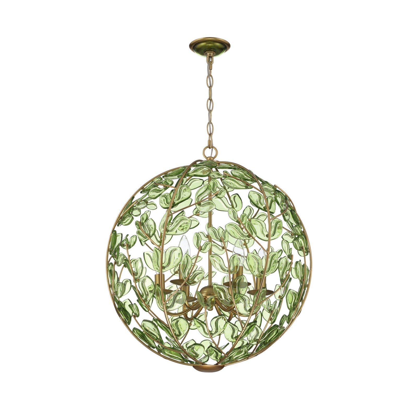 Crystorama Bridget 21in 6-Light Chandelier | Coastal Soft Gold and Green Glass | Dining Room & Entryway | 21 x 21 x 23.25 in | Model BGT-335-SG-GR