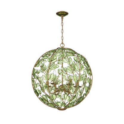 Crystorama Bridget 21in 6-Light Chandelier | Coastal Soft Gold and Green Glass | Dining Room & Entryway | 21 x 21 x 23.25 in | Model BGT-335-SG-GR