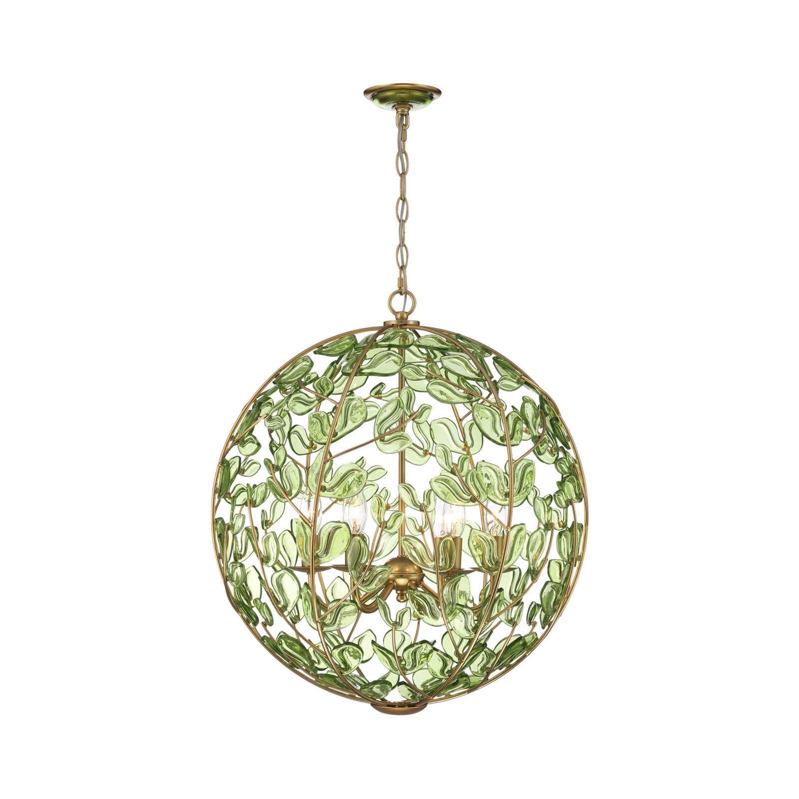Crystorama Bridget 21in 6-Light Chandelier | Coastal Soft Gold and Green Glass | Dining Room & Entryway | 21 x 21 x 23.25 in | Model BGT-335-SG-GR