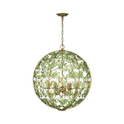 Crystorama Bridget 21in 6-Light Chandelier | Coastal Soft Gold and Green Glass | Dining Room & Entryway | 21 x 21 x 23.25 in | Model BGT-335-SG-GR