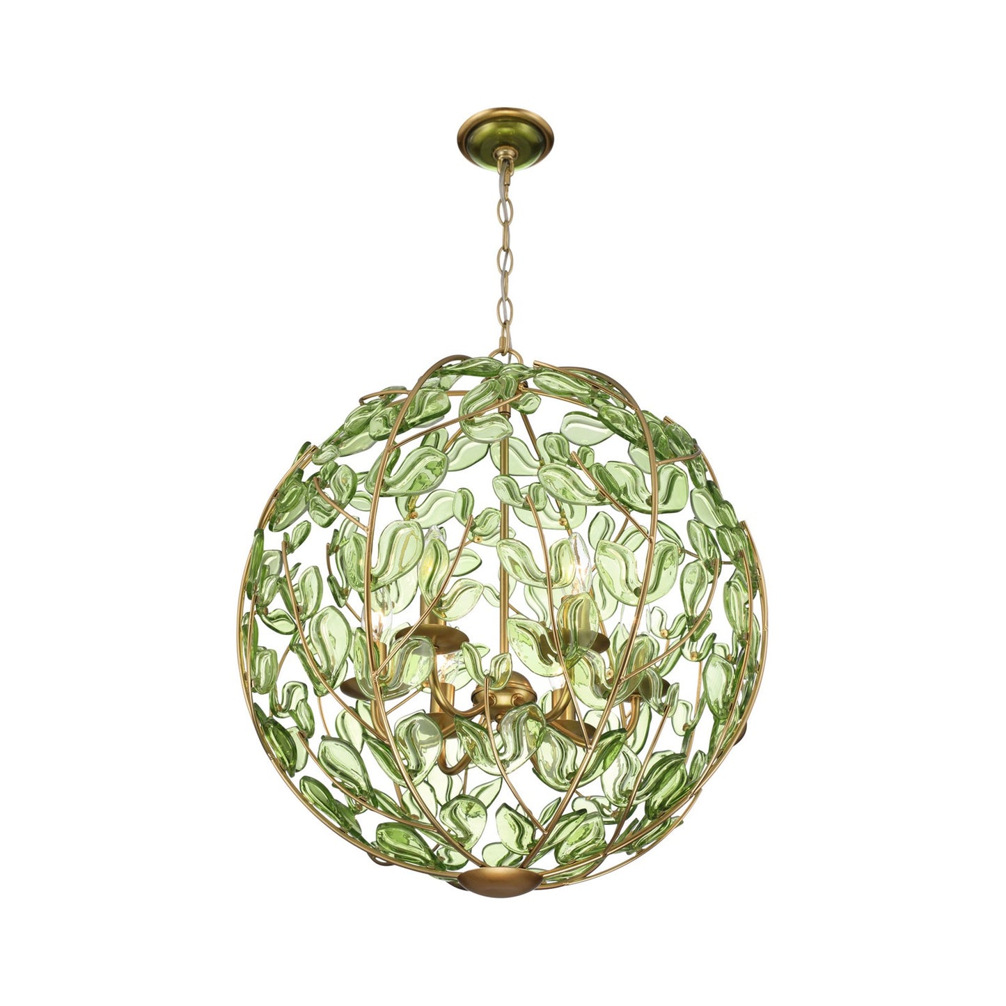 Crystorama Bridget 21in 6-Light Chandelier | Coastal Soft Gold and Green Glass | Dining Room & Entryway | 21 x 21 x 23.25 in | Model BGT-335-SG-GR
