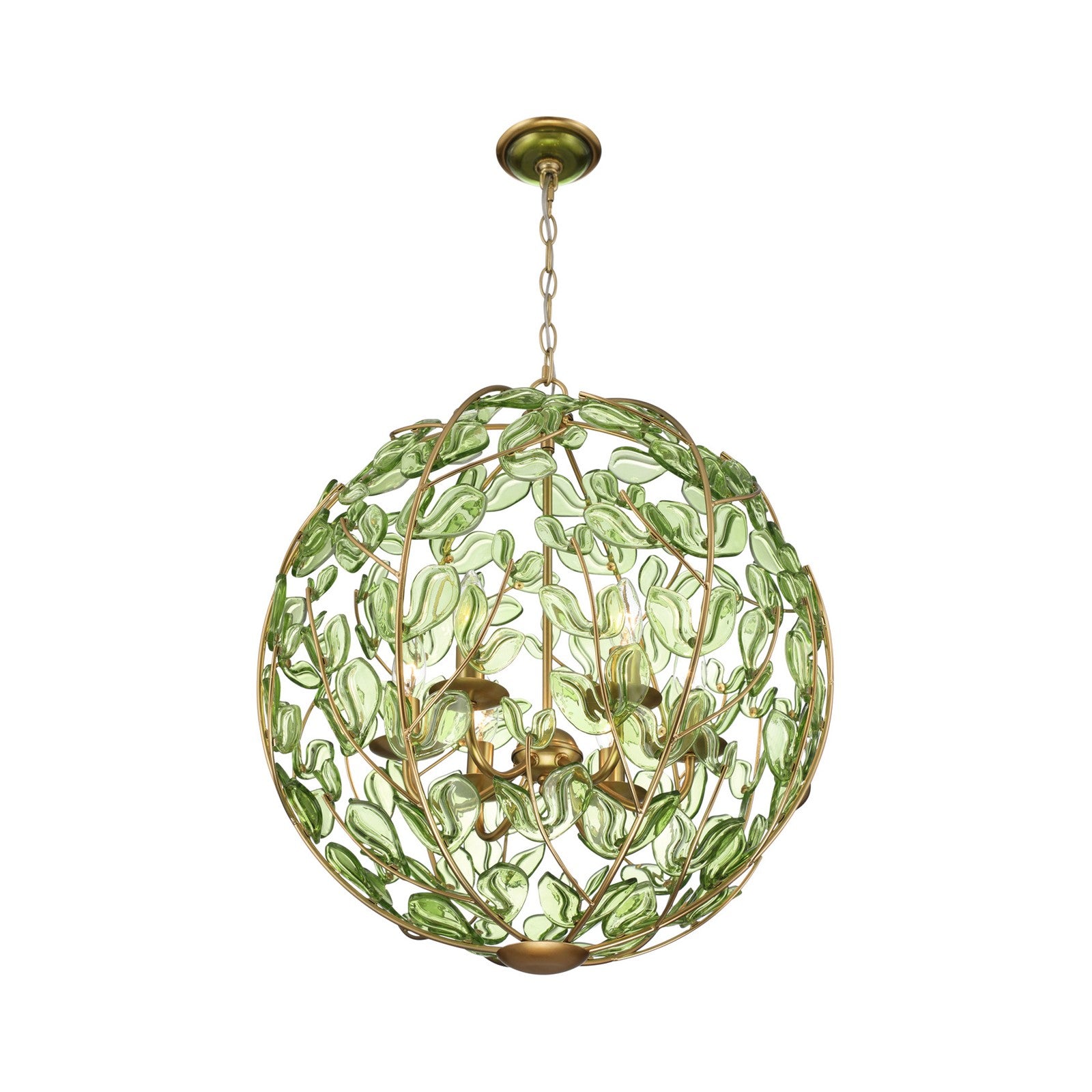 Crystorama Bridget 21in 6-Light Chandelier | Coastal Soft Gold and Green Glass | Dining Room & Entryway | 21 x 21 x 23.25 in | Model BGT-335-SG-GR