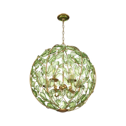 Crystorama Bridget 21in 6-Light Chandelier | Coastal Soft Gold and Green Glass | Dining Room & Entryway | 21 x 21 x 23.25 in | Model BGT-335-SG-GR