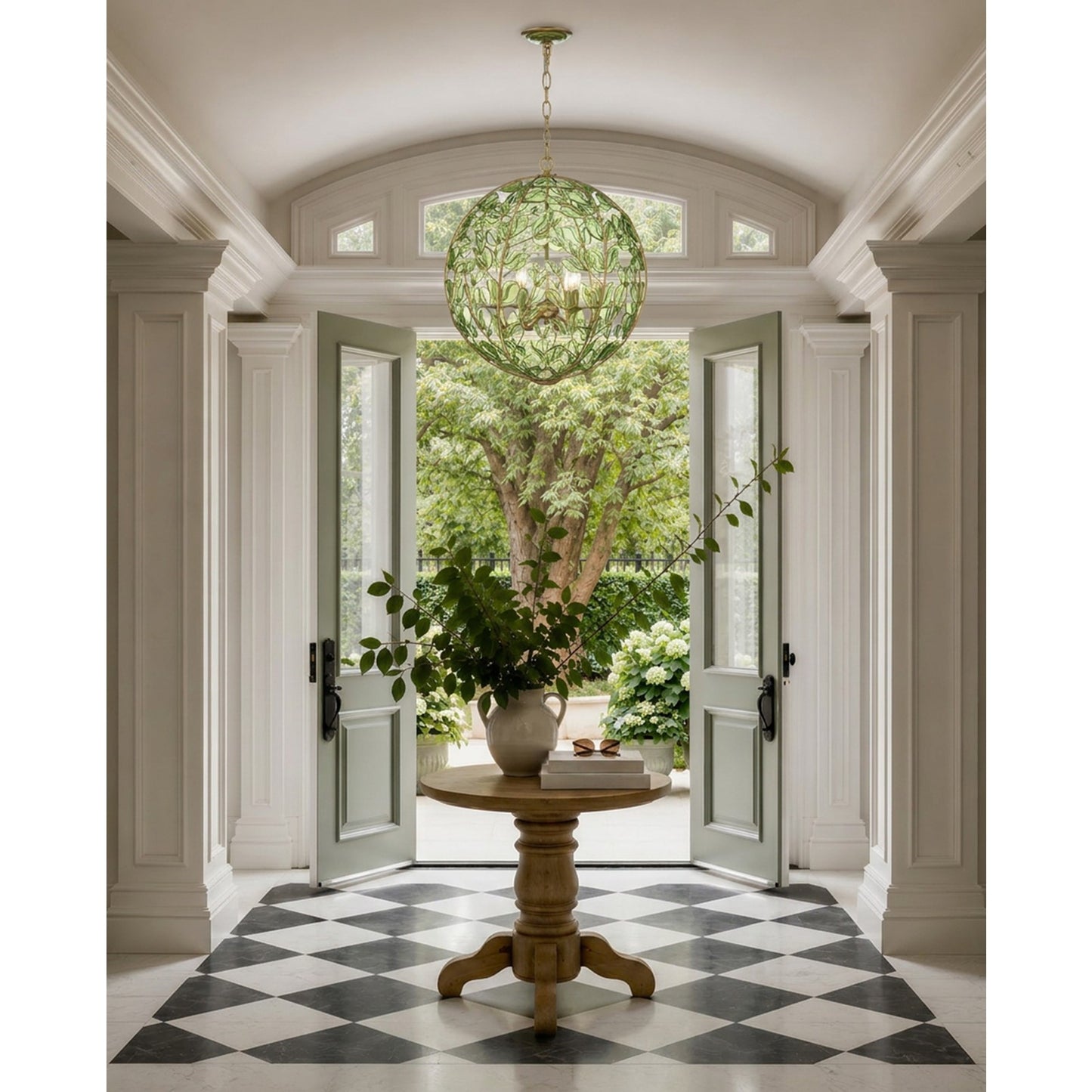 Crystorama Bridget 21in 6-Light Chandelier | Coastal Soft Gold and Green Glass | Dining Room & Entryway | 21 x 21 x 23.25 in | Model BGT-335-SG-GR