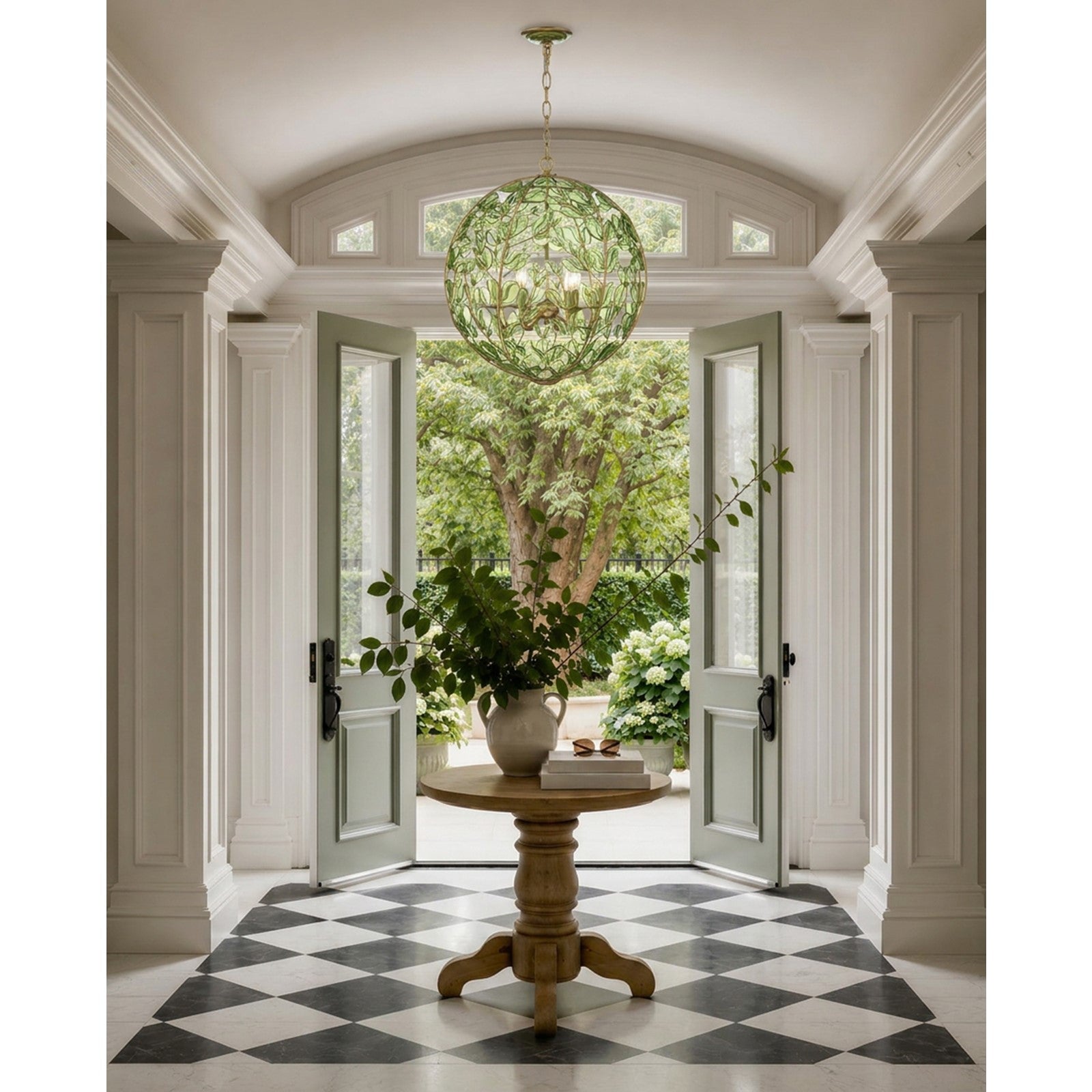 Crystorama Bridget 21in 6-Light Chandelier | Coastal Soft Gold and Green Glass | Dining Room & Entryway | 21 x 21 x 23.25 in | Model BGT-335-SG-GR