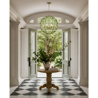 Crystorama Bridget 21in 6-Light Chandelier | Coastal Soft Gold and Green Glass | Dining Room & Entryway | 21 x 21 x 23.25 in | Model BGT-335-SG-GR