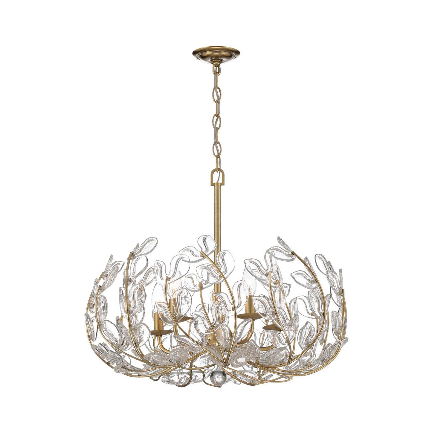 Crystorama Bridget 23.5in 5-Light Chandelier | Coastal Soft Gold Steel and Clear Floral Glass | Dining Room & Entryway | 23.5 x 23.5 x 20 in | Model BGT-336-SG-CL