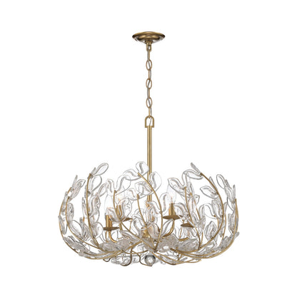 Crystorama Bridget 23.5in 5-Light Chandelier | Coastal Soft Gold Steel and Clear Floral Glass | Dining Room & Entryway | 23.5 x 23.5 x 20 in | Model BGT-336-SG-CL