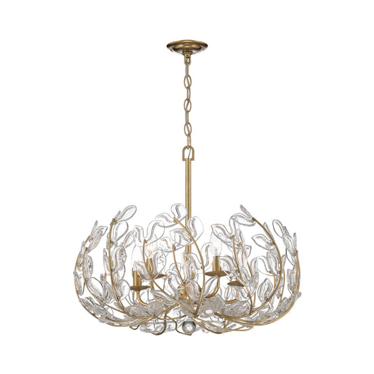 Crystorama Bridget 23.5in 5-Light Chandelier | Coastal Soft Gold Steel and Clear Floral Glass | Dining Room & Entryway | 23.5 x 23.5 x 20 in | Model BGT-336-SG-CL