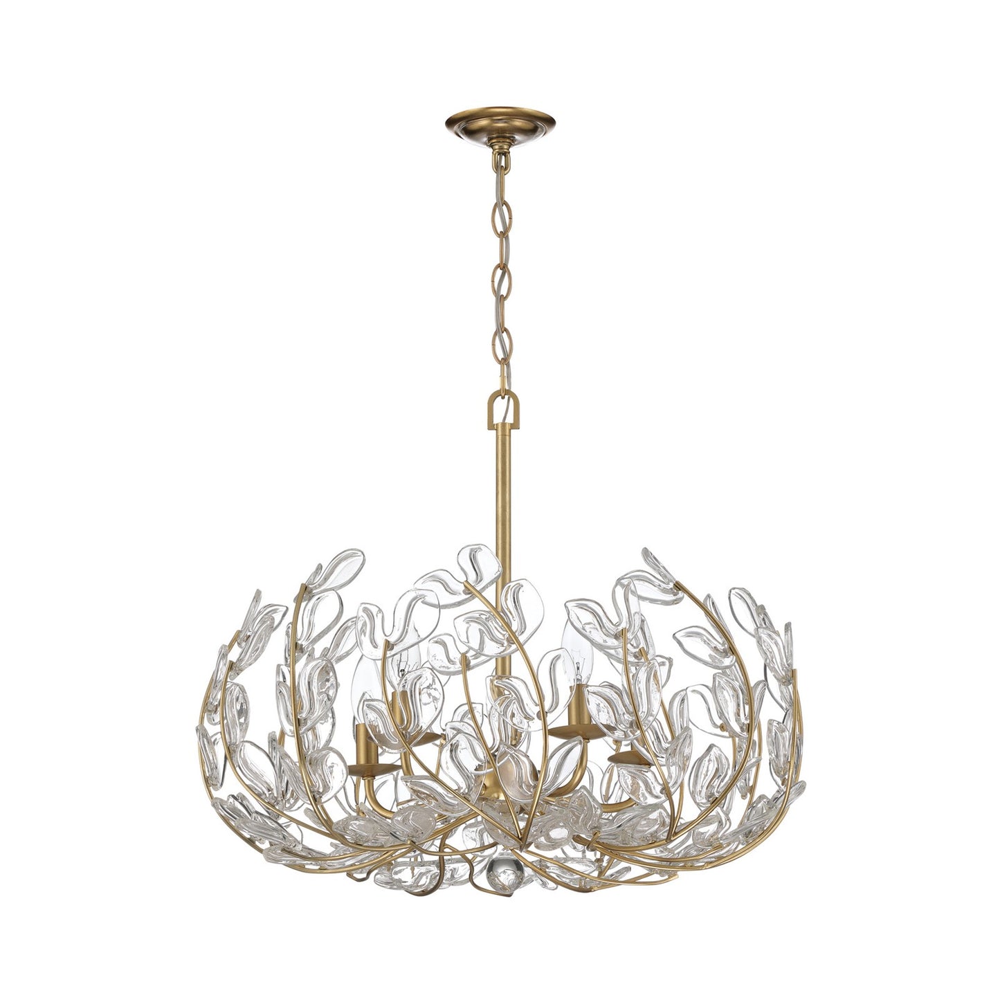 Crystorama Bridget 23.5in 5-Light Chandelier | Coastal Soft Gold Steel and Clear Floral Glass | Dining Room & Entryway | 23.5 x 23.5 x 20 in | Model BGT-336-SG-CL