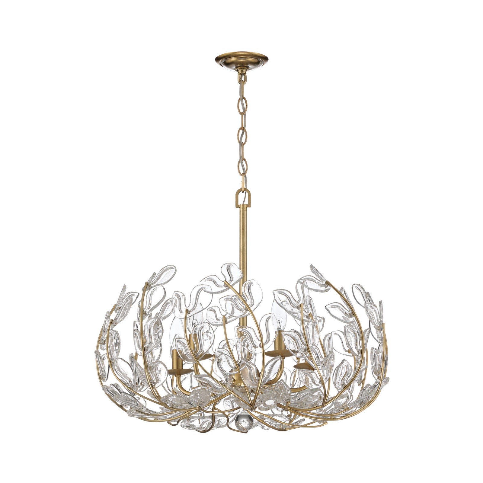 Crystorama Bridget 23.5in 5-Light Chandelier | Coastal Soft Gold Steel and Clear Floral Glass | Dining Room & Entryway | 23.5 x 23.5 x 20 in | Model BGT-336-SG-CL