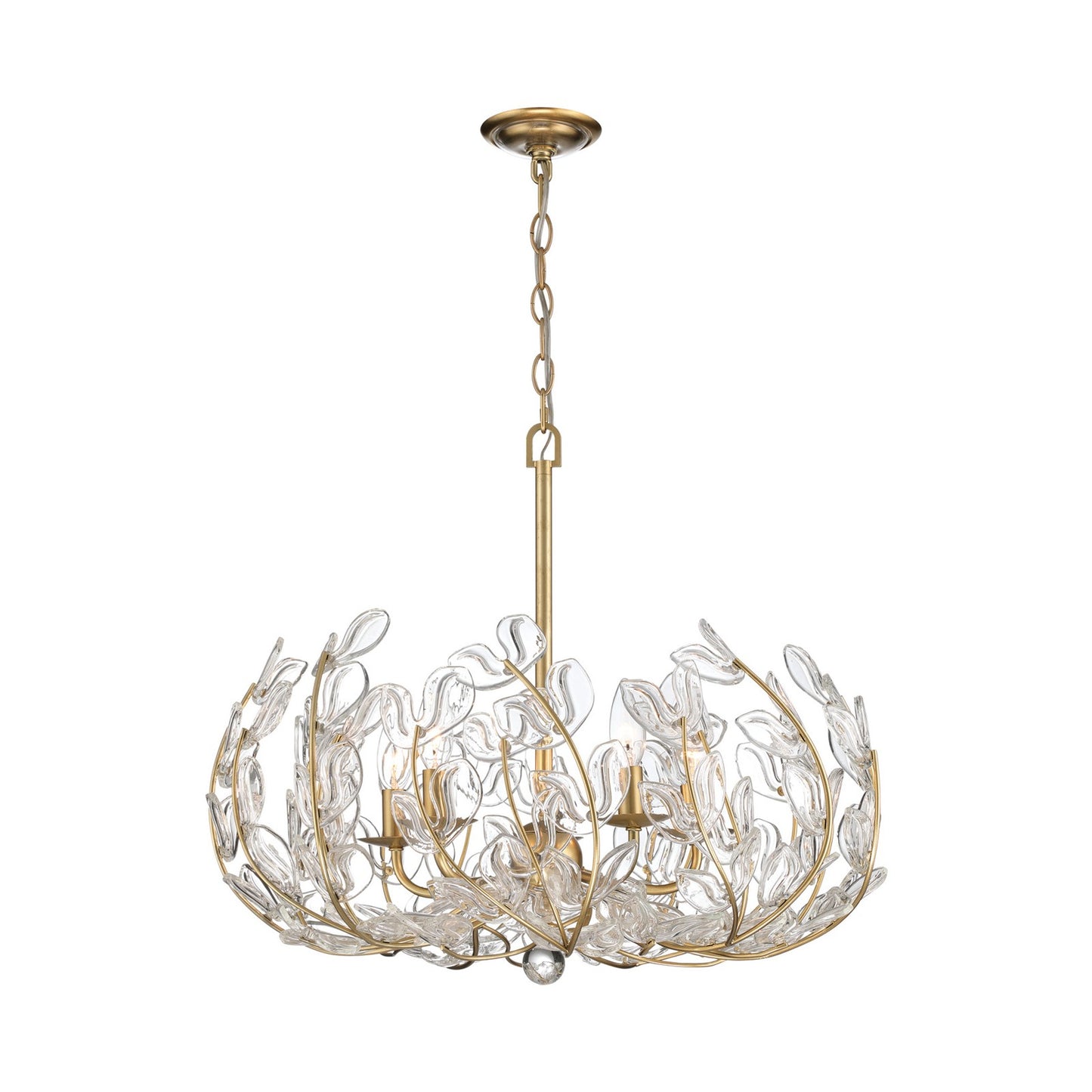 Crystorama Bridget 23.5in 5-Light Chandelier | Coastal Soft Gold Steel and Clear Floral Glass | Dining Room & Entryway | 23.5 x 23.5 x 20 in | Model BGT-336-SG-CL