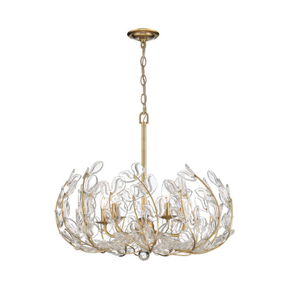 Crystorama Bridget 23.5in 5-Light Chandelier | Coastal Soft Gold Steel and Clear Floral Glass | Dining Room & Entryway | 23.5 x 23.5 x 20 in | Model BGT-336-SG-CL