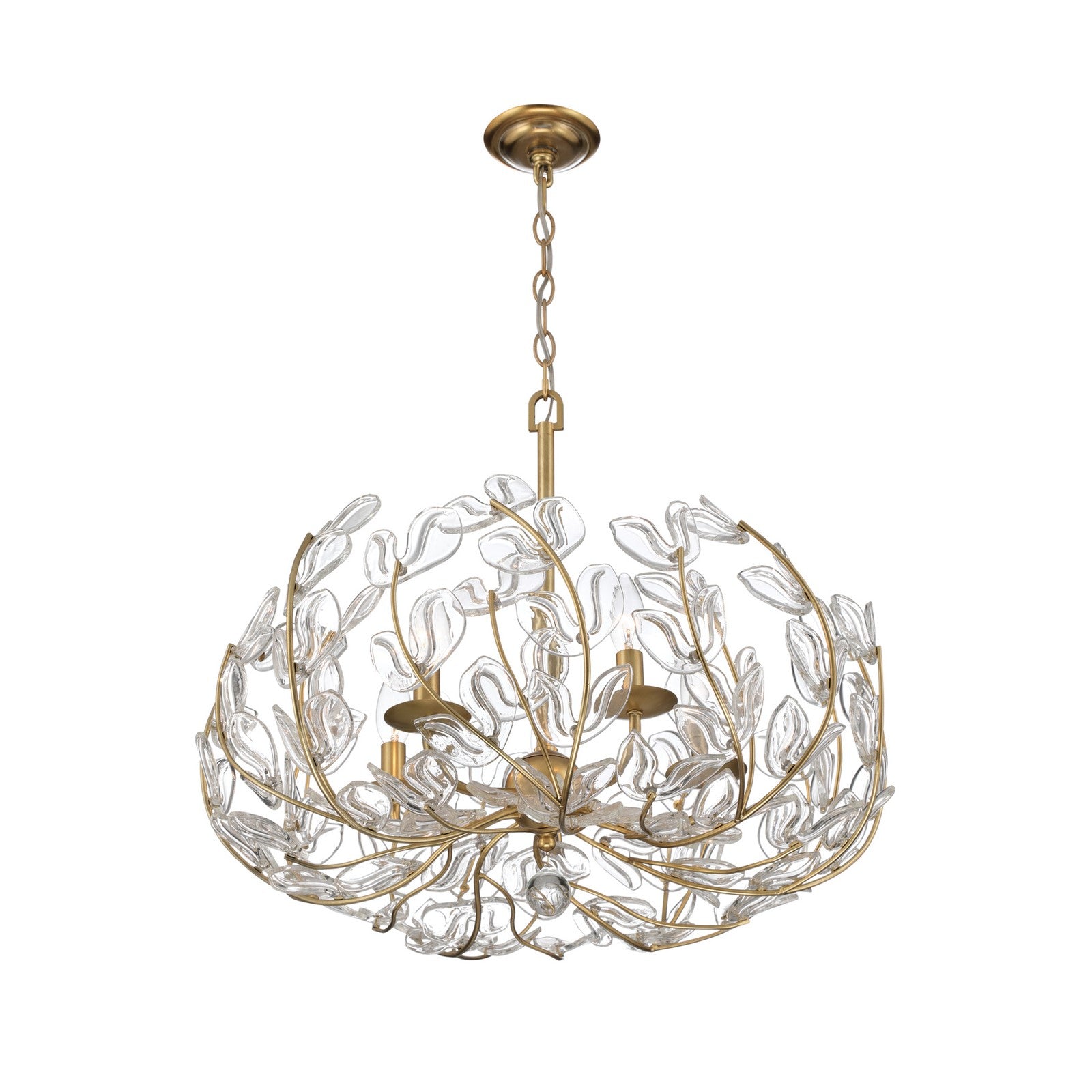Crystorama Bridget 23.5in 5-Light Chandelier | Coastal Soft Gold Steel and Clear Floral Glass | Dining Room & Entryway | 23.5 x 23.5 x 20 in | Model BGT-336-SG-CL