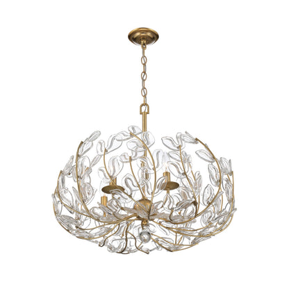 Crystorama Bridget 23.5in 5-Light Chandelier | Coastal Soft Gold Steel and Clear Floral Glass | Dining Room & Entryway | 23.5 x 23.5 x 20 in | Model BGT-336-SG-CL