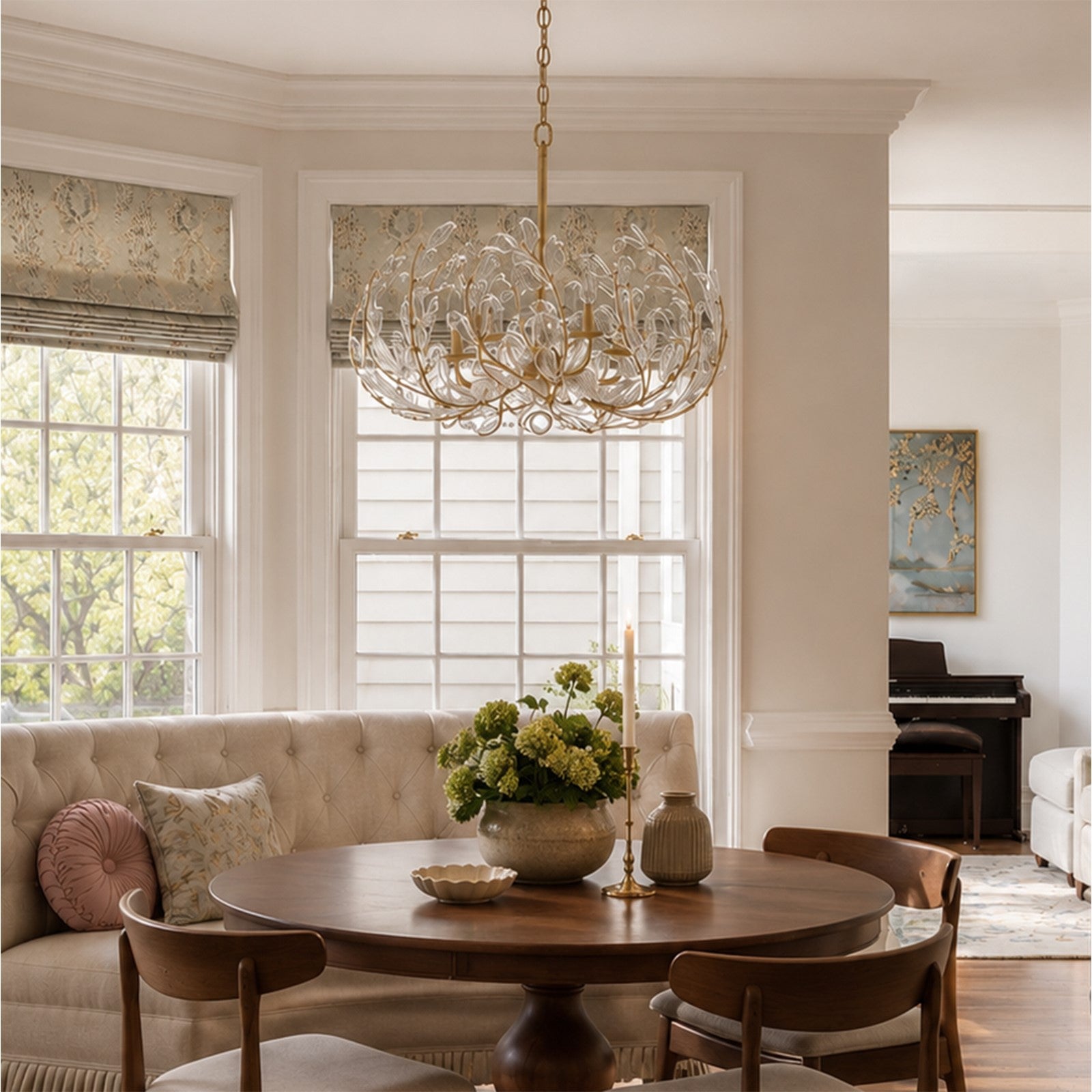 Crystorama Bridget 23.5in 5-Light Chandelier | Coastal Soft Gold Steel and Clear Floral Glass | Dining Room & Entryway | 23.5 x 23.5 x 20 in | Model BGT-336-SG-CL