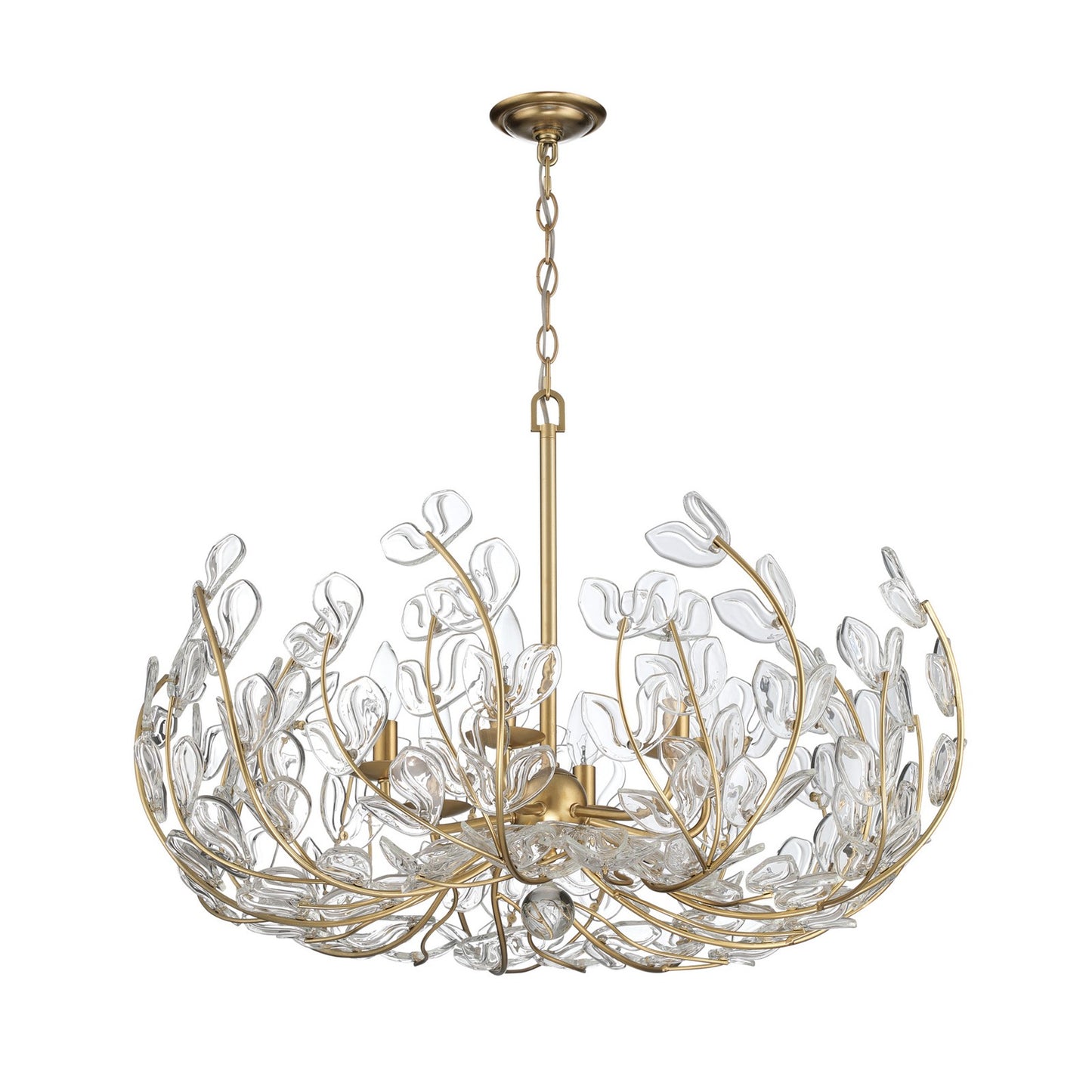 Crystorama Bridget 28.25in 6-Light Chandelier | Coastal Soft Gold Steel and Clear Floral Glass | Dining Room & Entryway | 28.25 x 28.25 x 20.5 in | Model BGT-338-SG-CL