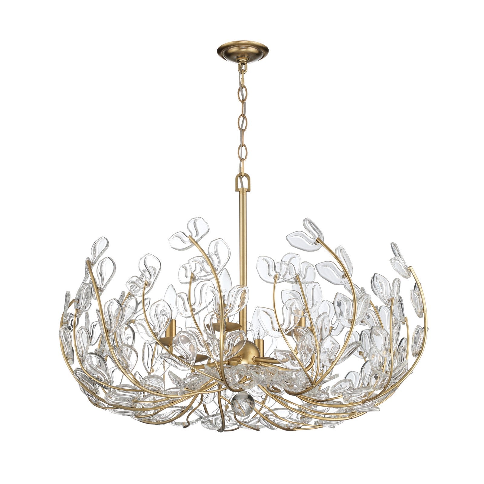 Crystorama Bridget 28.25in 6-Light Chandelier | Coastal Soft Gold Steel and Clear Floral Glass | Dining Room & Entryway | 28.25 x 28.25 x 20.5 in | Model BGT-338-SG-CL