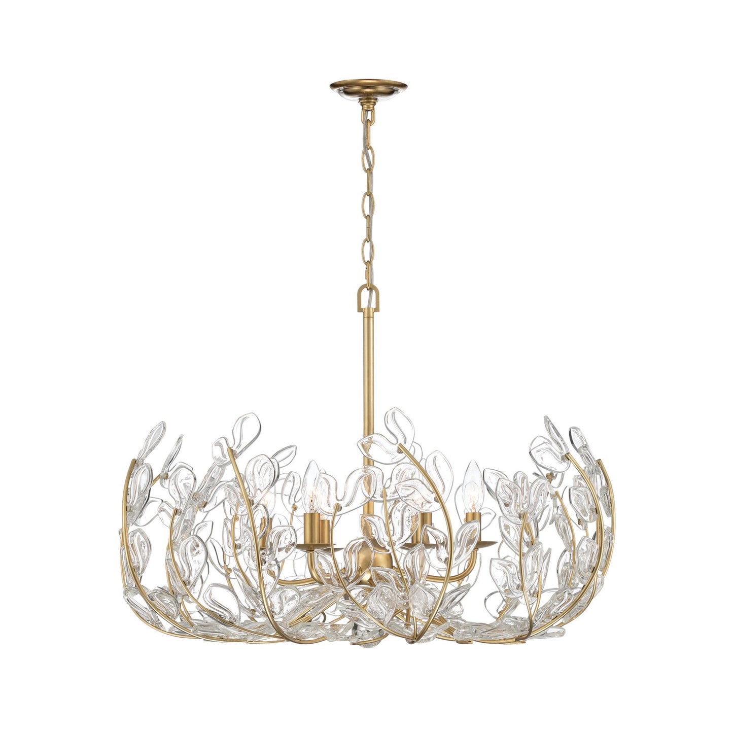 Crystorama Bridget 28.25in 6-Light Chandelier | Coastal Soft Gold Steel and Clear Floral Glass | Dining Room & Entryway | 28.25 x 28.25 x 20.5 in | Model BGT-338-SG-CL