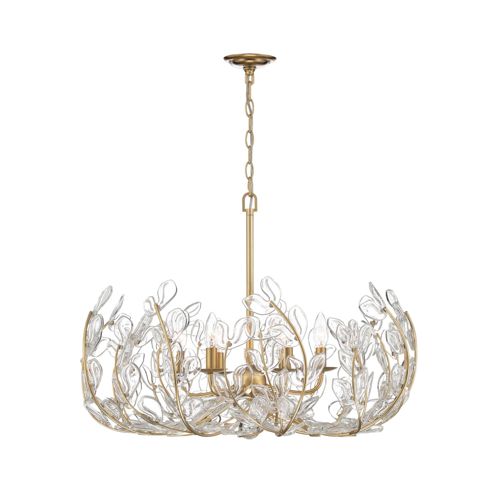 Crystorama Bridget 28.25in 6-Light Chandelier | Coastal Soft Gold Steel and Clear Floral Glass | Dining Room & Entryway | 28.25 x 28.25 x 20.5 in | Model BGT-338-SG-CL