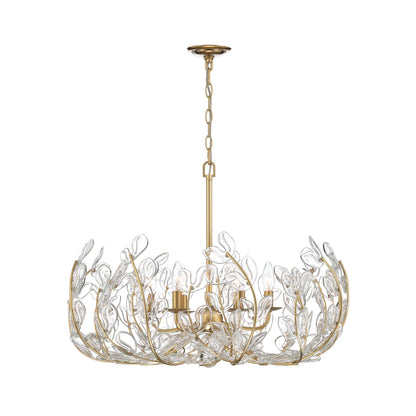 Crystorama Bridget 28.25in 6-Light Chandelier | Coastal Soft Gold Steel and Clear Floral Glass | Dining Room & Entryway | 28.25 x 28.25 x 20.5 in | Model BGT-338-SG-CL