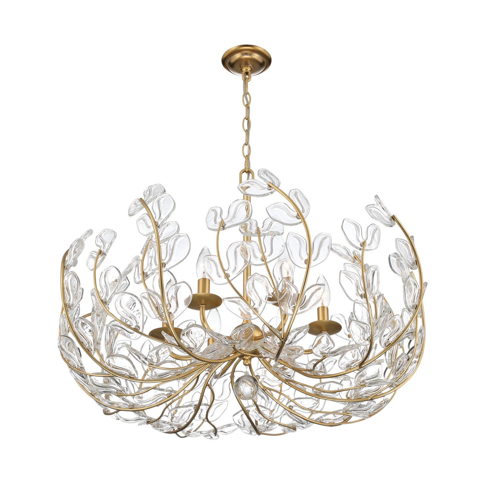 Crystorama Bridget 28.25in 6-Light Chandelier | Coastal Soft Gold Steel and Clear Floral Glass | Dining Room & Entryway | 28.25 x 28.25 x 20.5 in | Model BGT-338-SG-CL