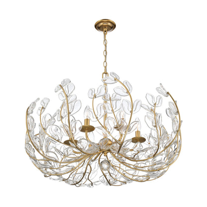 Crystorama Bridget 28.25in 6-Light Chandelier | Coastal Soft Gold Steel and Clear Floral Glass | Dining Room & Entryway | 28.25 x 28.25 x 20.5 in | Model BGT-338-SG-CL