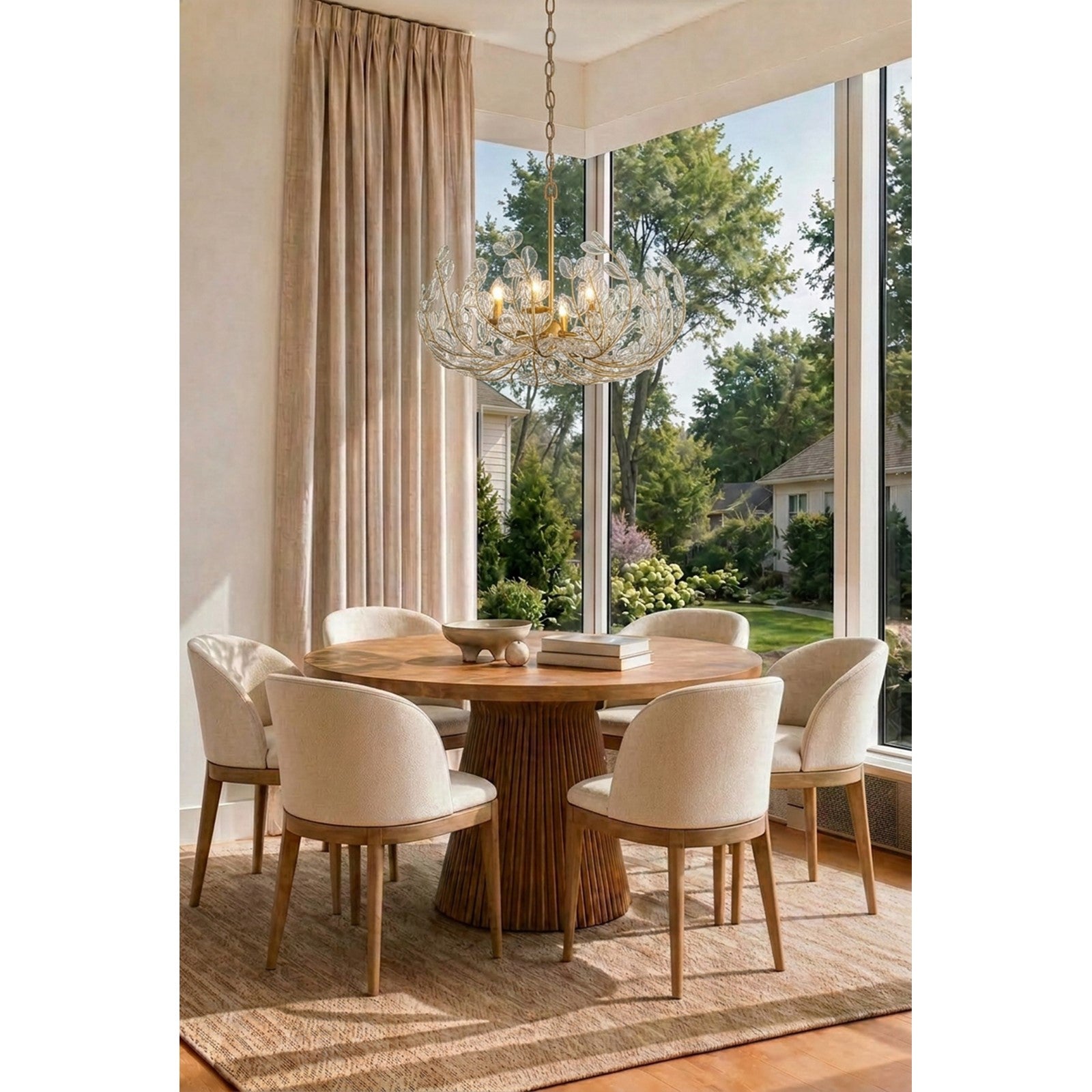 Crystorama Bridget 28.25in 6-Light Chandelier | Coastal Soft Gold Steel and Clear Floral Glass | Dining Room & Entryway | 28.25 x 28.25 x 20.5 in | Model BGT-338-SG-CL