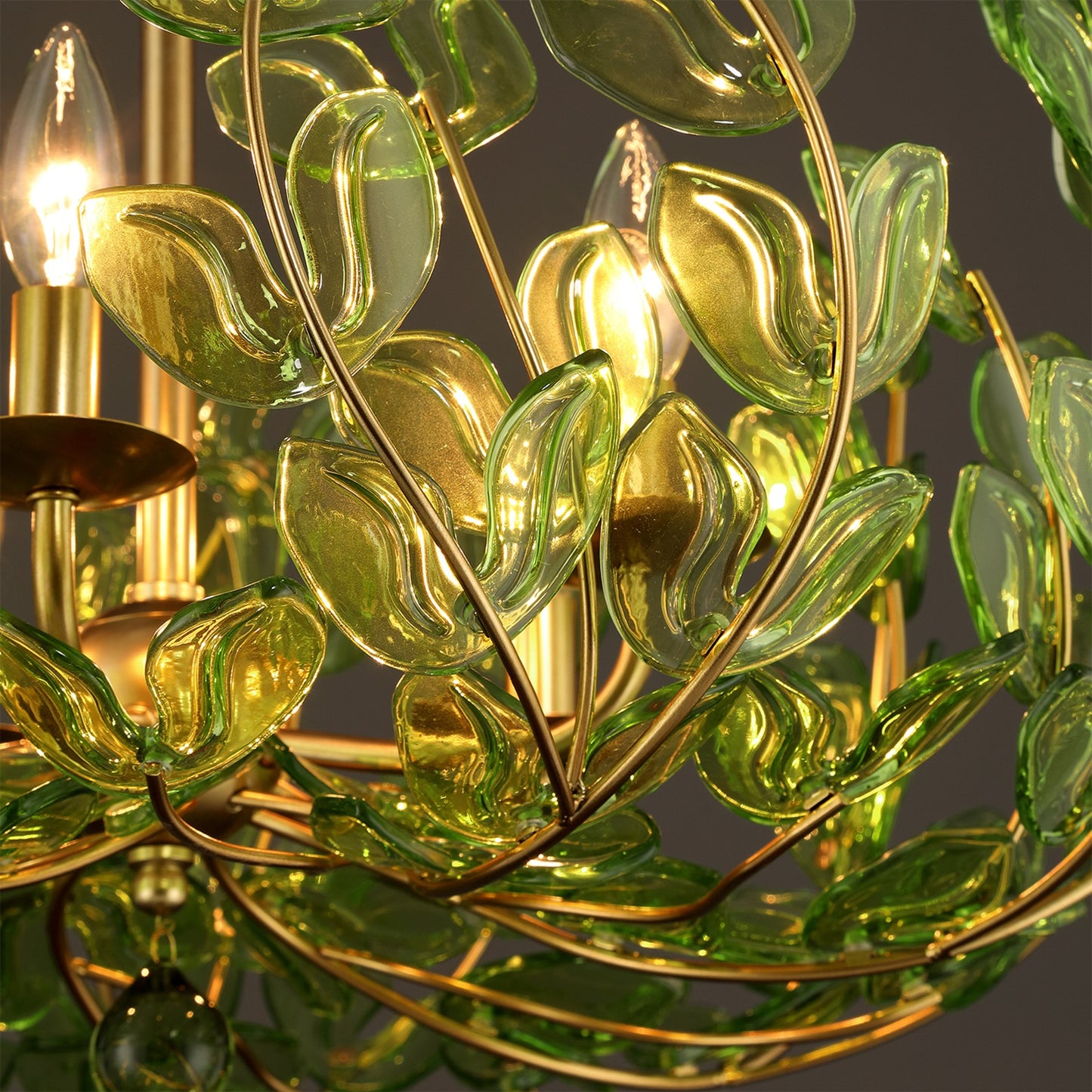 Crystorama Bridget 28.25in 6-Light Chandelier | Coastal Soft Gold Steel and Green Floral Glass | Dining Room & Entryway | 28.25 x 28.25 x 20.5 in | Model BGT-338-SG-GR