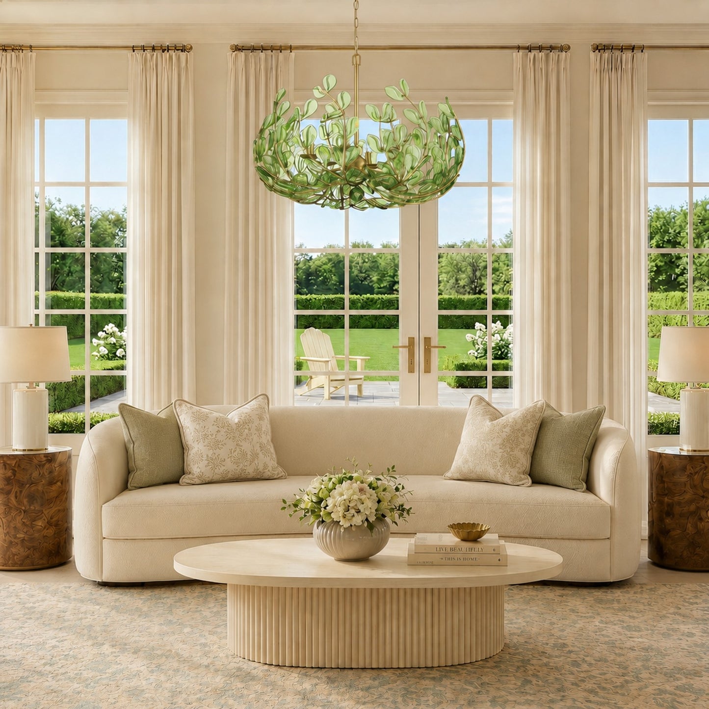 Crystorama Bridget 28.25in 6-Light Chandelier | Coastal Soft Gold Steel and Green Floral Glass | Dining Room & Entryway | 28.25 x 28.25 x 20.5 in | Model BGT-338-SG-GR