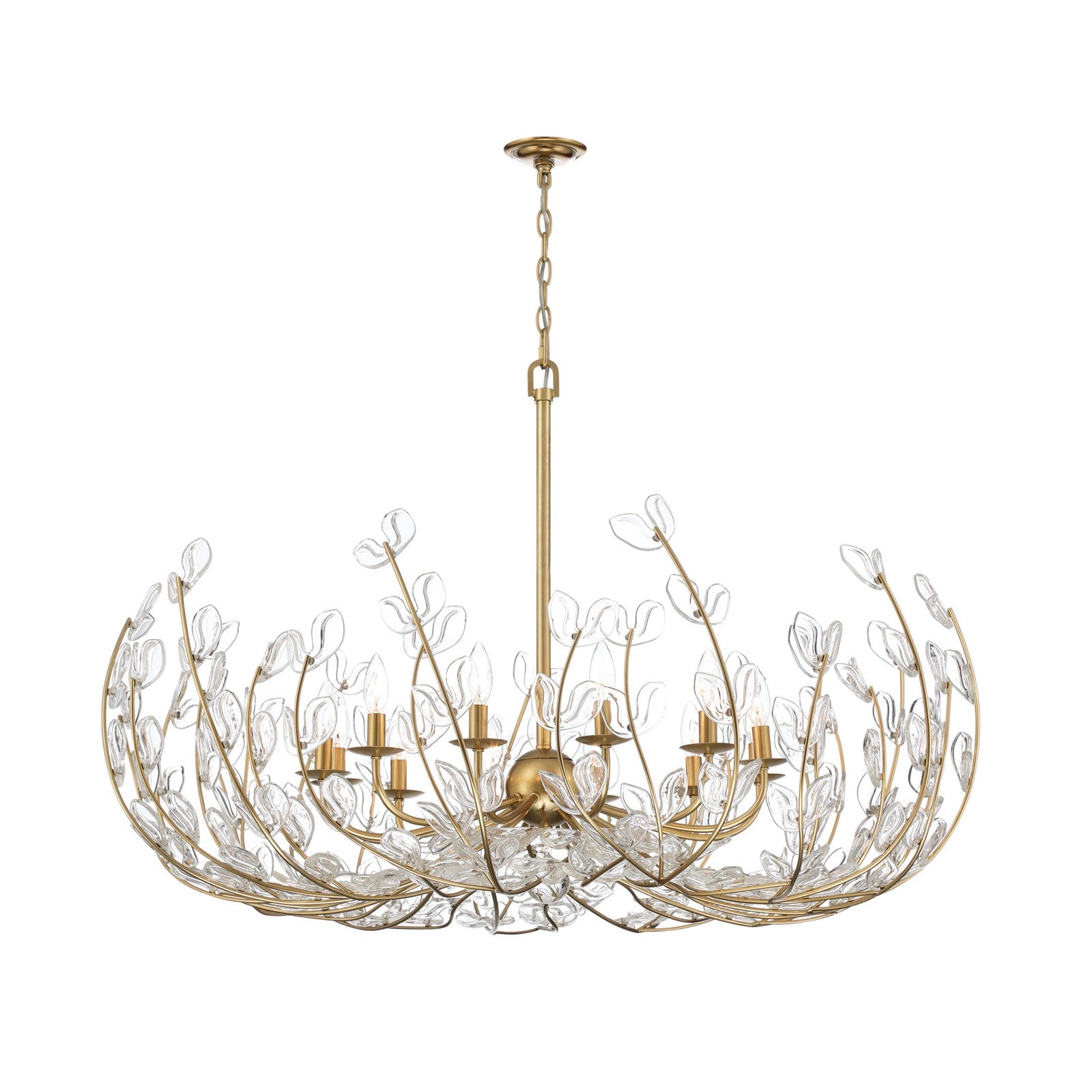 Crystorama Bridget 42in 12-Light Chandelier | Coastal Soft Gold Steel and Clear Floral Glass | Dining Room & Entryway | 42 x 42 x 27.5 in | Model BGT-339-SG-CL