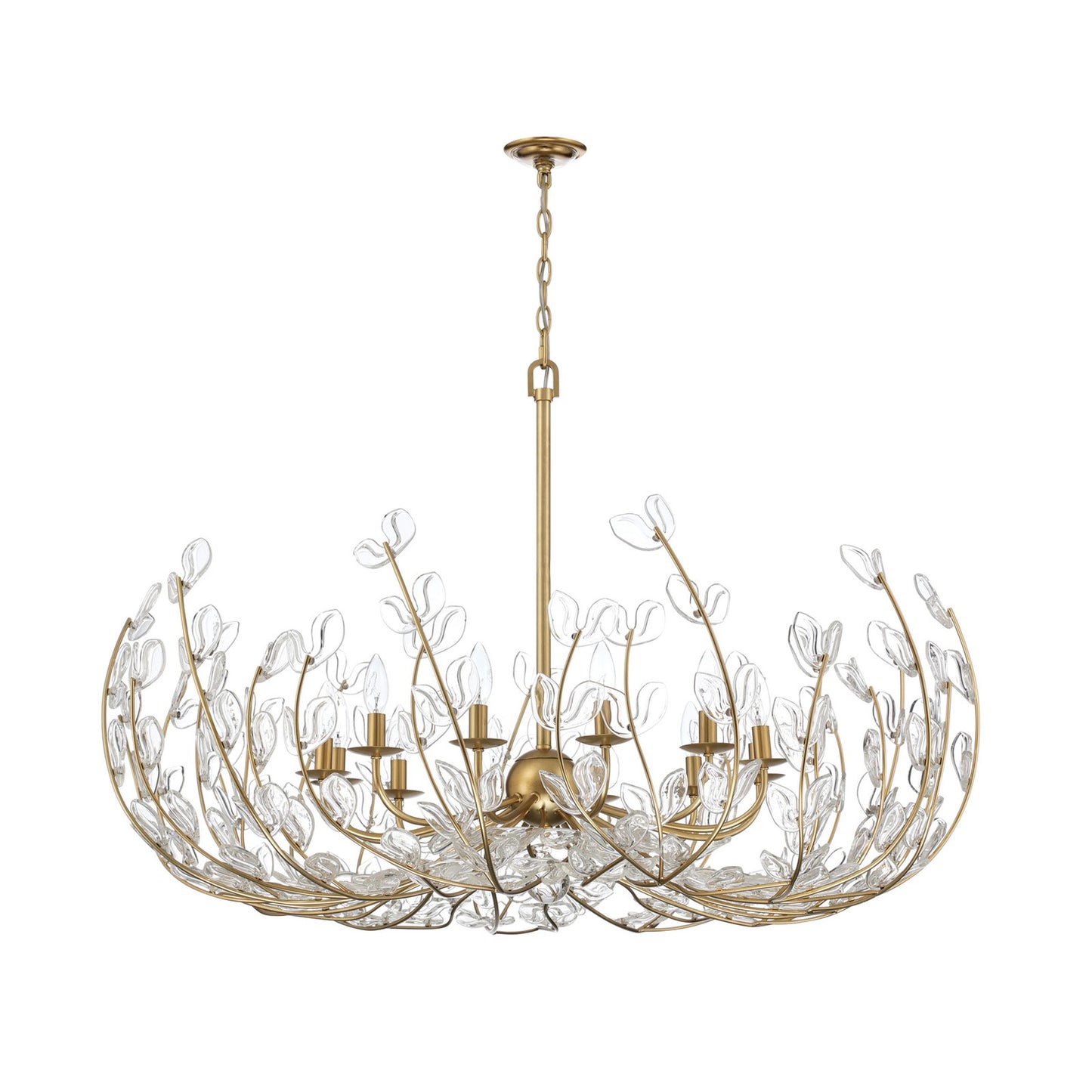 Crystorama Bridget 42in 12-Light Chandelier | Coastal Soft Gold Steel and Clear Floral Glass | Dining Room & Entryway | 42 x 42 x 27.5 in | Model BGT-339-SG-CL