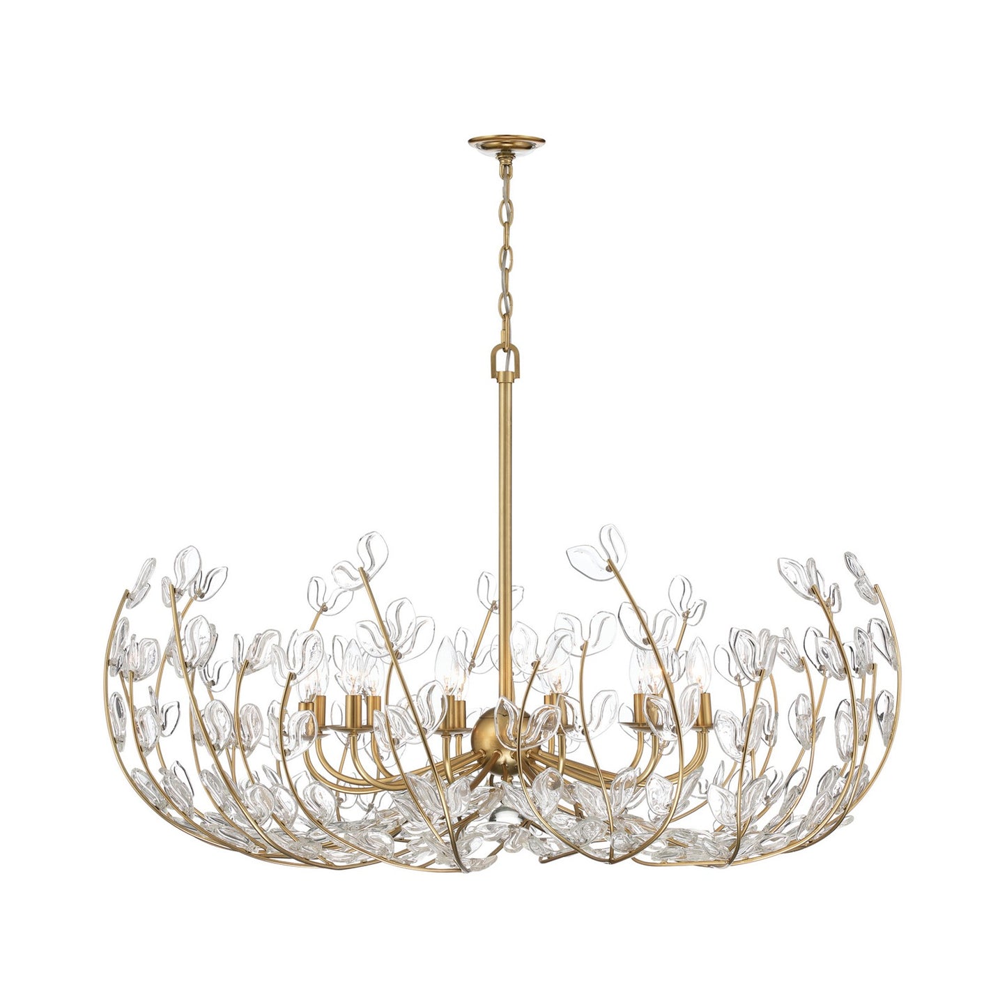 Crystorama Bridget 42in 12-Light Chandelier | Coastal Soft Gold Steel and Clear Floral Glass | Dining Room & Entryway | 42 x 42 x 27.5 in | Model BGT-339-SG-CL