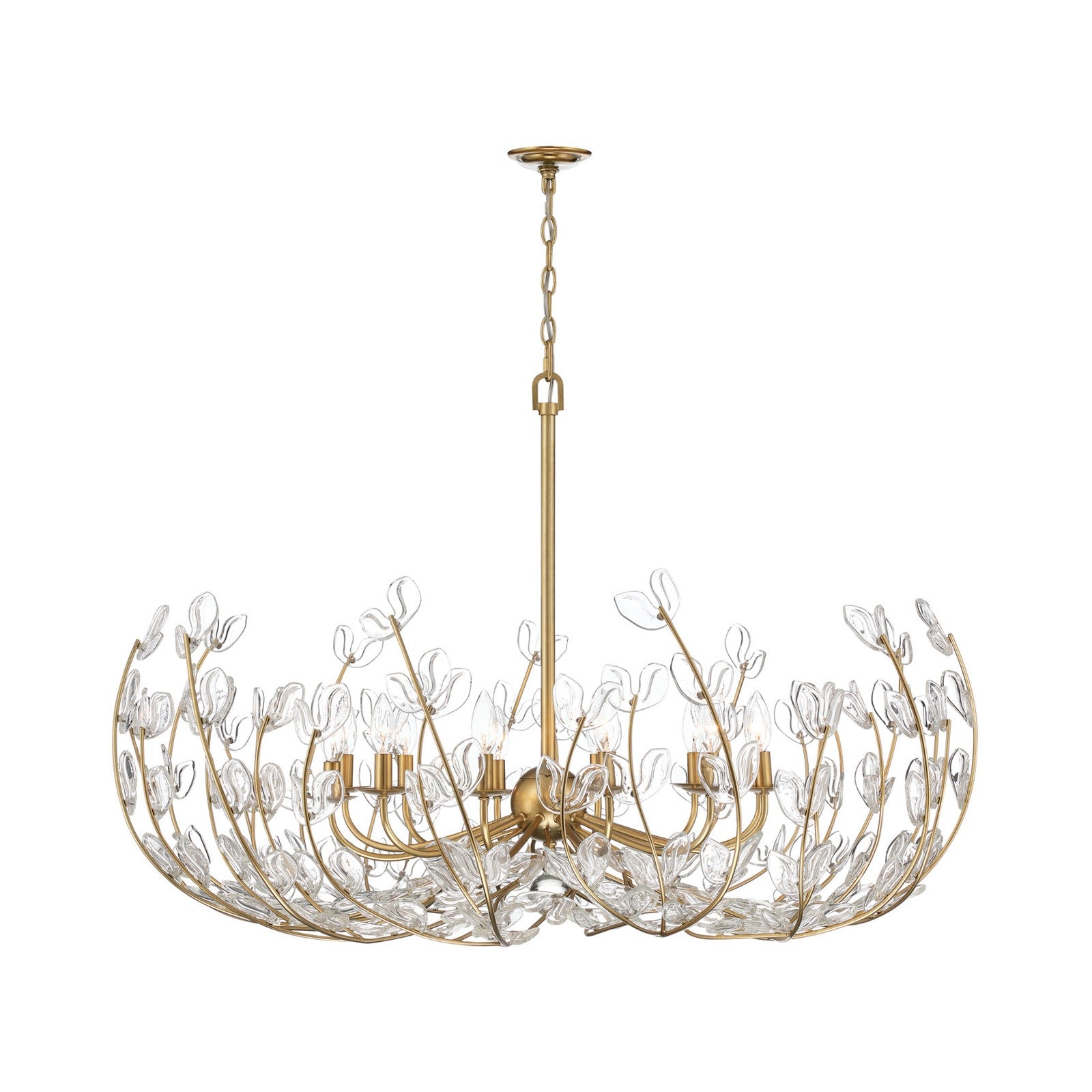 Crystorama Bridget 42in 12-Light Chandelier | Coastal Soft Gold Steel and Clear Floral Glass | Dining Room & Entryway | 42 x 42 x 27.5 in | Model BGT-339-SG-CL