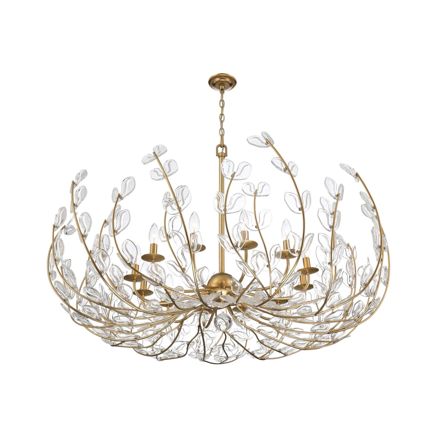 Crystorama Bridget 42in 12-Light Chandelier | Coastal Soft Gold Steel and Clear Floral Glass | Dining Room & Entryway | 42 x 42 x 27.5 in | Model BGT-339-SG-CL