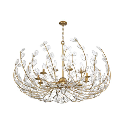 Crystorama Bridget 42in 12-Light Chandelier | Coastal Soft Gold Steel and Clear Floral Glass | Dining Room & Entryway | 42 x 42 x 27.5 in | Model BGT-339-SG-CL