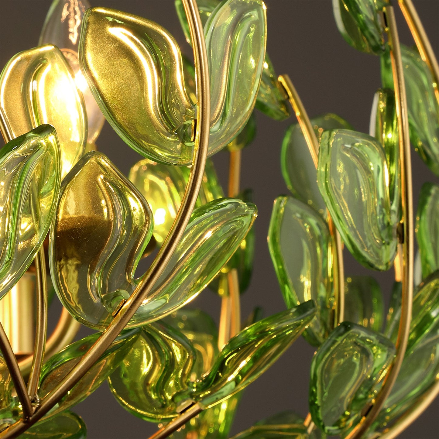 Crystorama Bridget 42in 12-Light Chandelier | Coastal Soft Gold Steel and Green Floral Glass | Dining Room & Entryway | 42 x 42 x 27.5 in | Model BGT-339-SG-GR