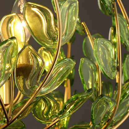 Crystorama Bridget 42in 12-Light Chandelier | Coastal Soft Gold Steel and Green Floral Glass | Dining Room & Entryway | 42 x 42 x 27.5 in | Model BGT-339-SG-GR