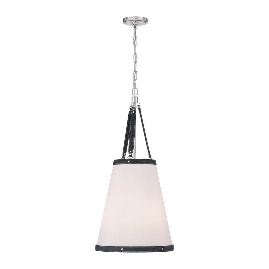 Crystorama Callahan 3 Light 14.25" Pendant, Polished Nickel/White