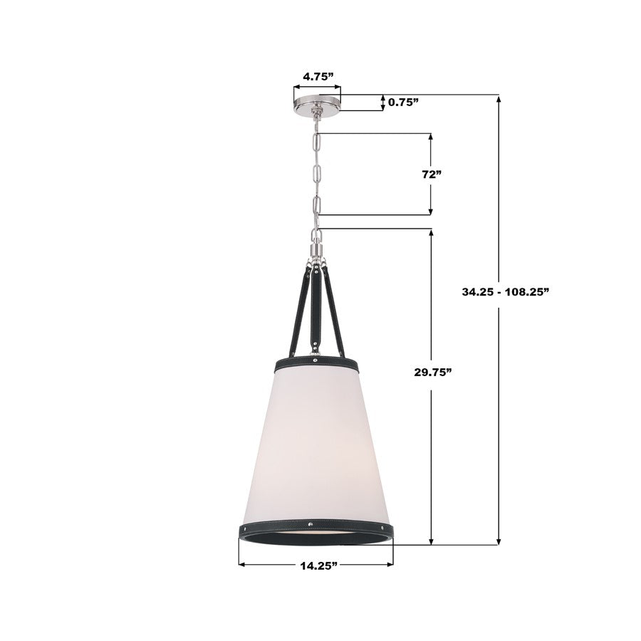Crystorama Callahan 3 Light 14.25" Pendant, Polished Nickel/White