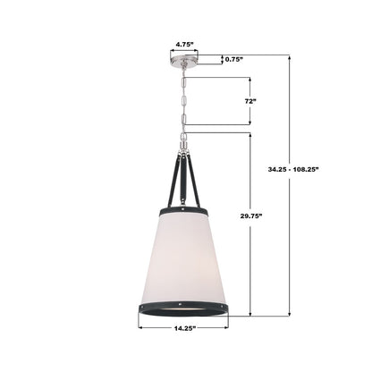 Crystorama Callahan 3 Light 14.25" Pendant, Polished Nickel/White