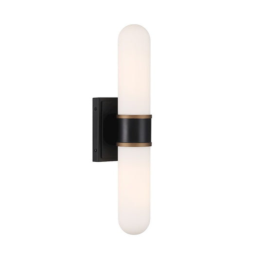 Crystorama Capsule 2 Light Sconce, Black/Textured Gold/White - CAP-8512-MK-TG
