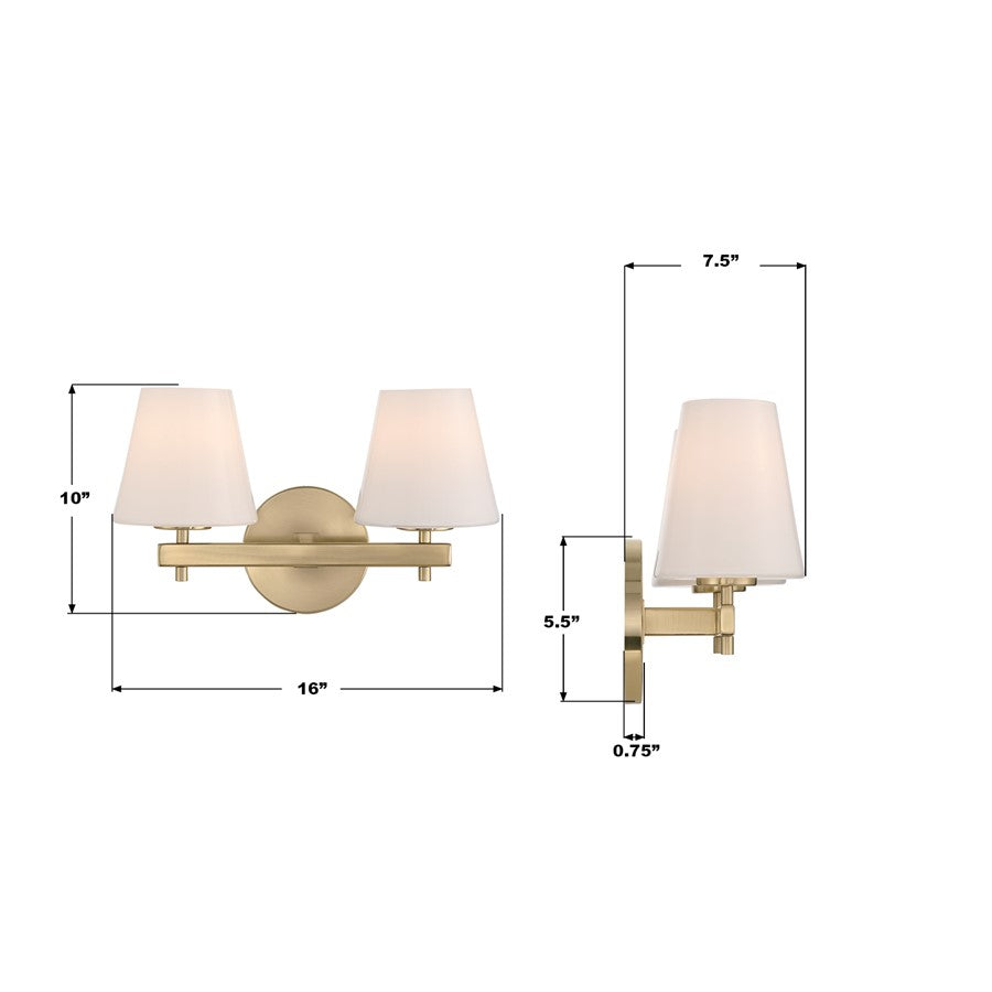 Crystorama Colton 2 Light 16" Sconce, Vibrant Gold/White