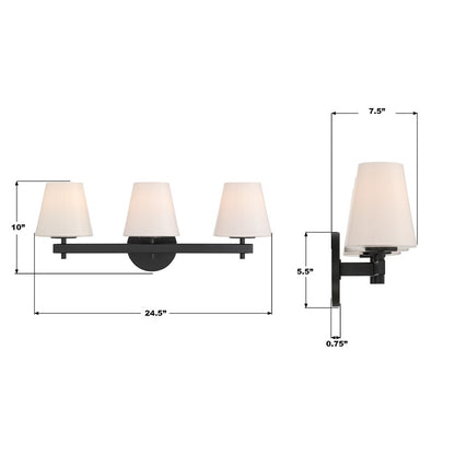 Crystorama Colton 3 Light 24.5" Bathroom Vanity, Black/White