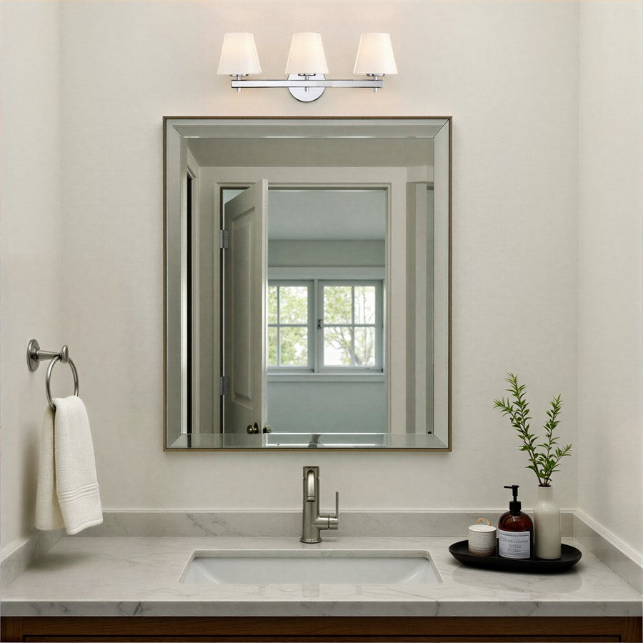 Crystorama Colton 3Lt 24.5" Bathroom Vanity, Polished Chrome/White