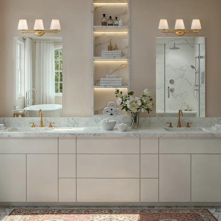 Crystorama Colton 3 Light 24.5" Bathroom Vanity, Vibrant Gold/White