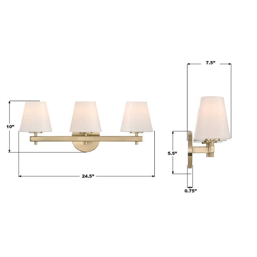 Crystorama Colton 3 Light 24.5" Bathroom Vanity, Vibrant Gold/White