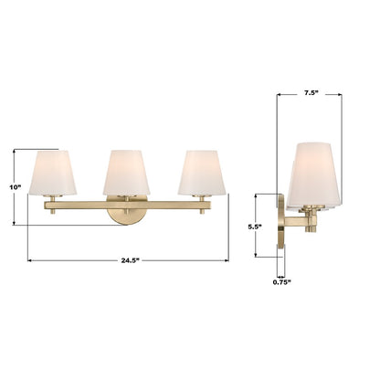 Crystorama Colton 3 Light 24.5" Bathroom Vanity, Vibrant Gold/White